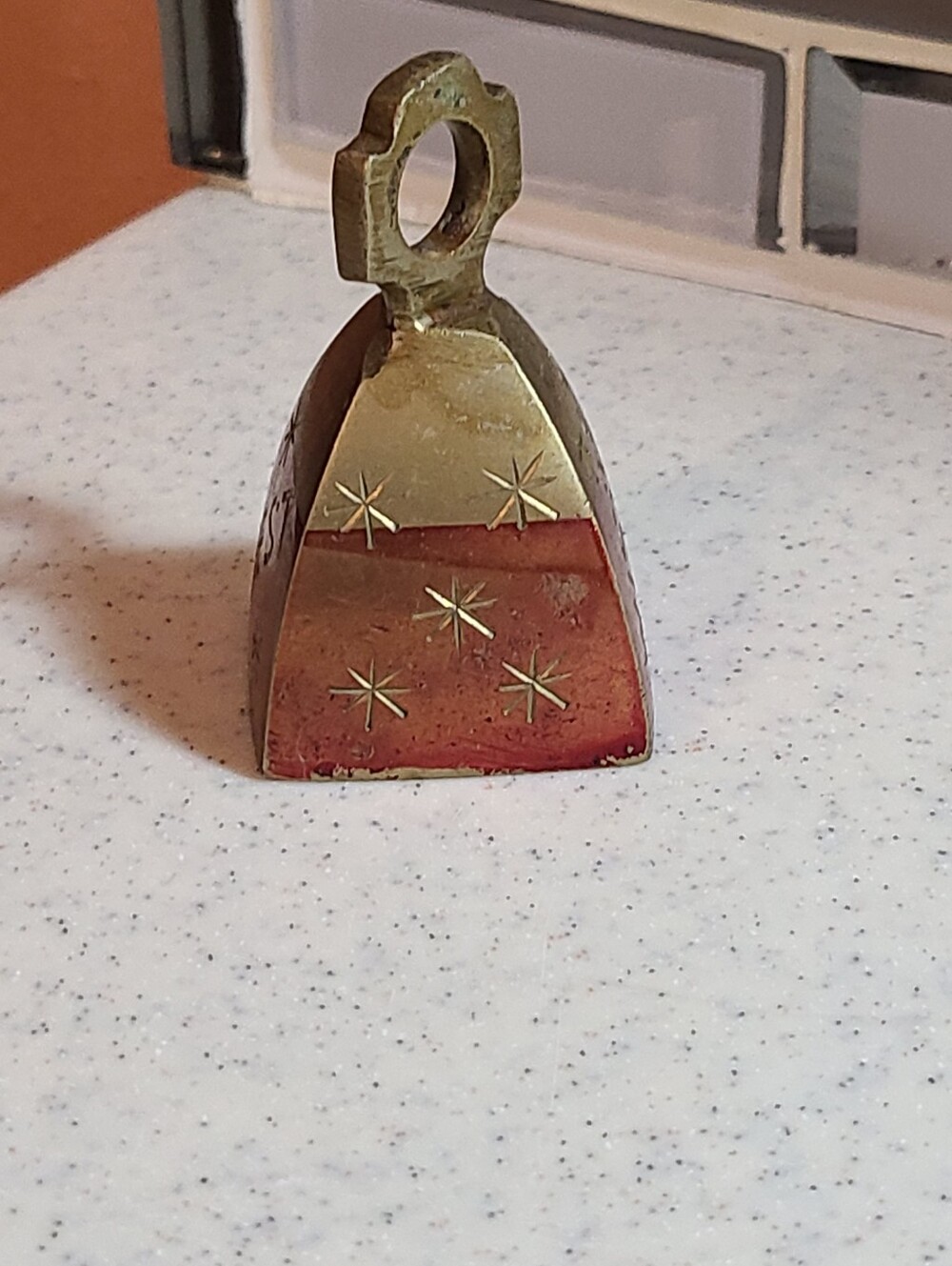 Vintage Brass Bell with Star Engravings - Gold and Red
